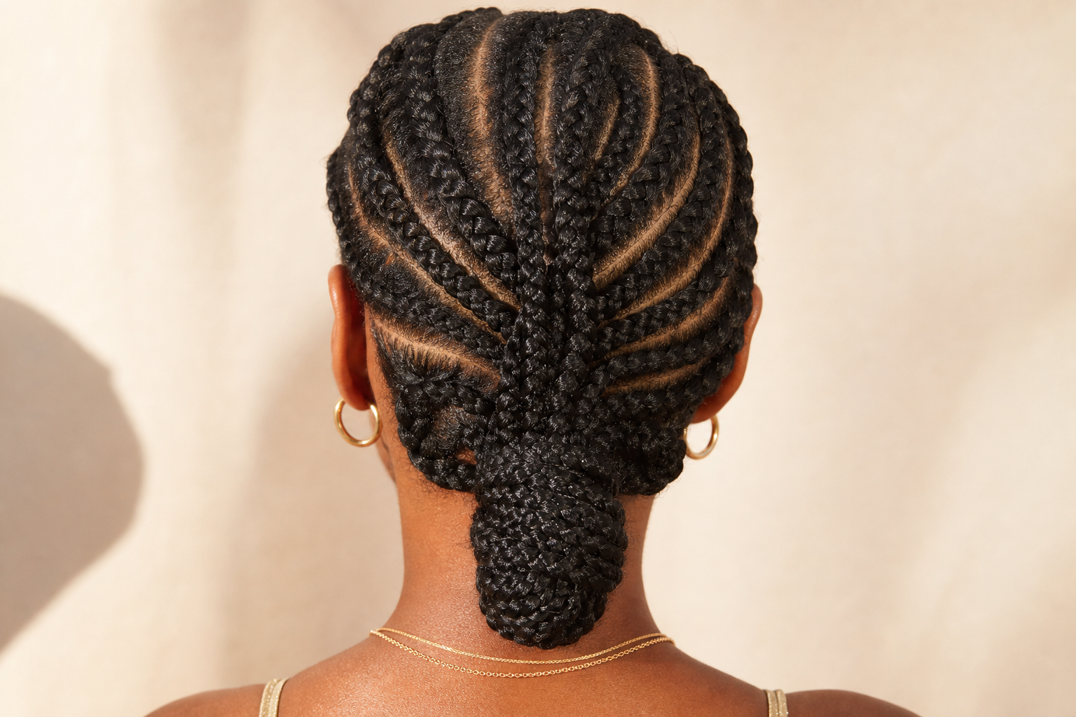 Intricate protective braided style with clean partings